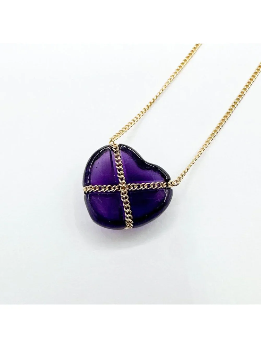 Tiffany & Co Chain Cross Heart Amethyst Yellow Gold Necklace 43